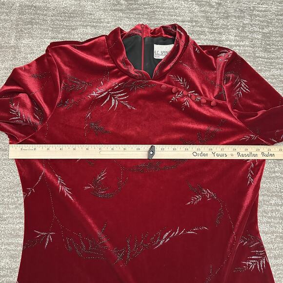 Vintage KC Spencer Dress Womens Petite M Red Velvet Maxi Evening Holiday 90s - Picture 8 of 11